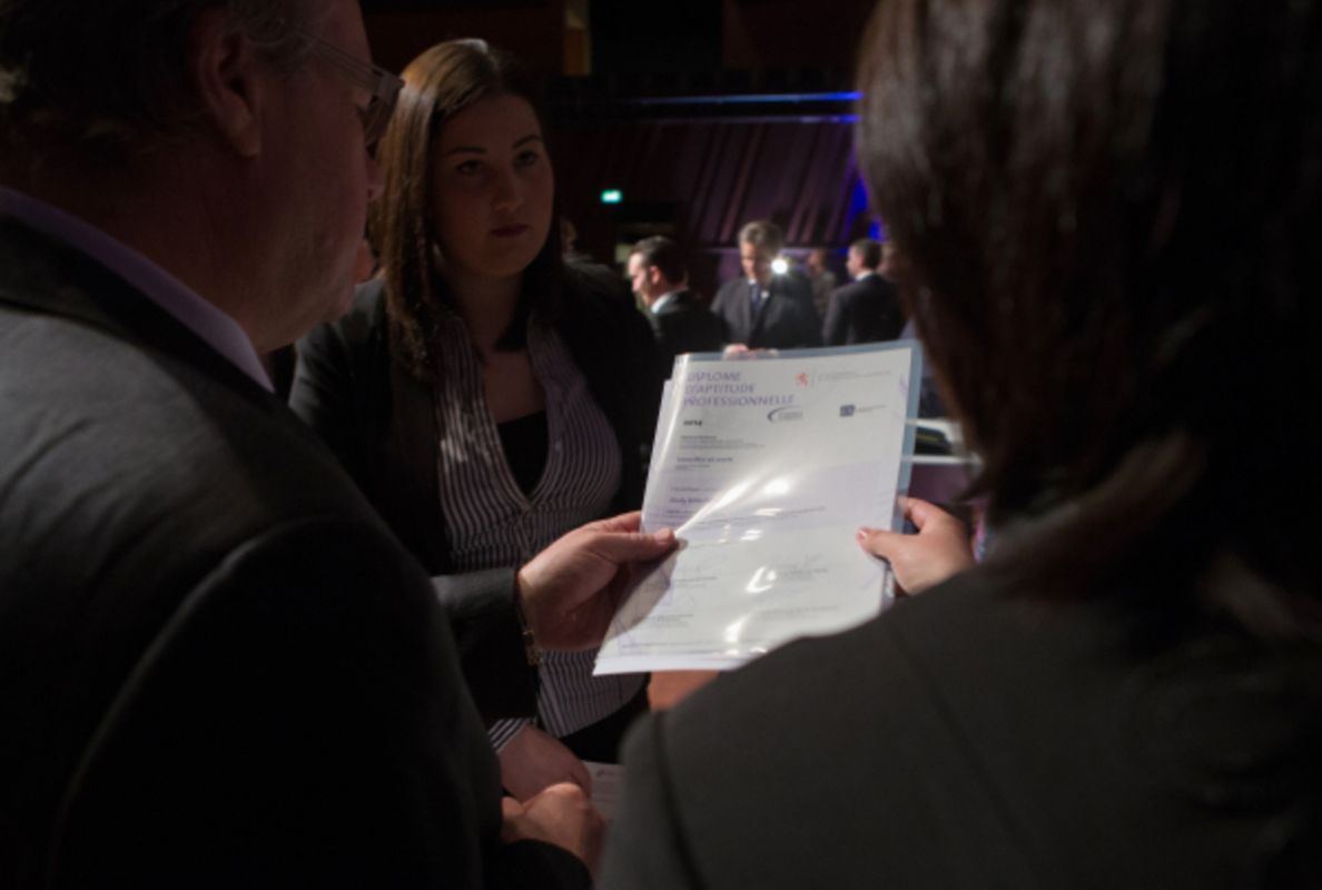 Remise des diplomes CATP/CITP/DAP et Promotion du Travail a la Philarmonie, Luxembourg, le 01 Mars 2015. Photo: Chris Karaba