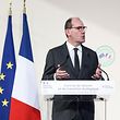 French Prime Minister Jean Castex gestures as he speaks during a press conference before the signature of a protocol related to CRTE-contracts for stimulus and ecological transition, in Nantes, western France on February 26, 2021. (Photo by Sebastien SALOM-GOMIS / AFP)