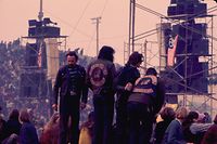 Hell's Angels before the Rolling Stones appeared at the Altamont Speedway for the free concert they were headlining. (Photo by William L. Rukeyser/Getty Images)