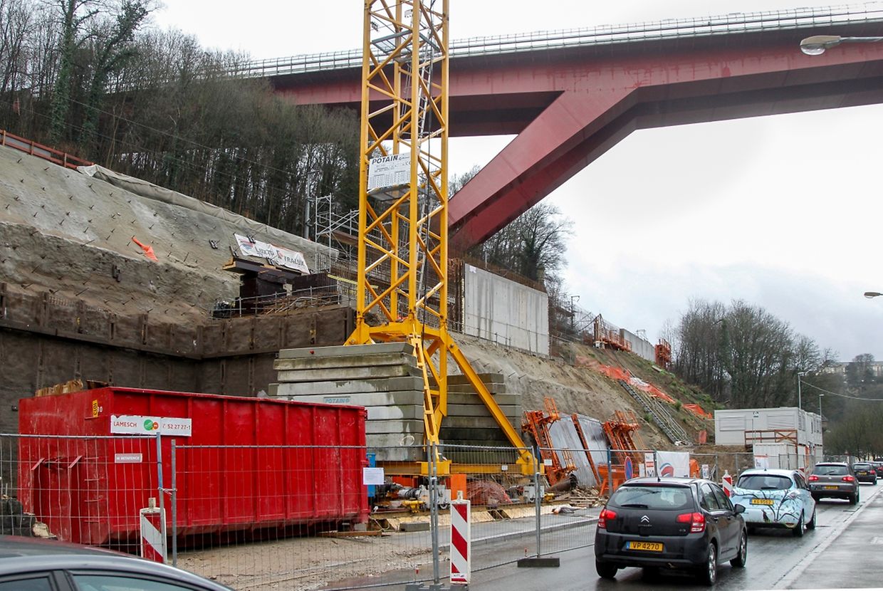Les travaux vus depuis la Côte d'Eich. Le funiculaire sera opérationnel en décembre 2017.