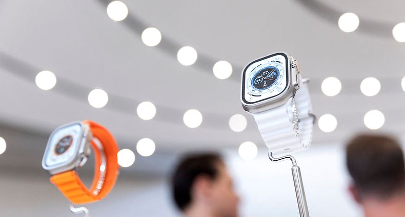 The new Apple Watch Ultras are displayed during a launch event for new products at Apple Park in Cupertino, California, on September 7, 2022. - Apple unveiled several new products including a new iPhone 14 and 14 Pro, three Apple watches, and new AirPod Pros during the event. (Photo by Brittany Hosea-Small / AFP)