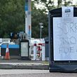 A sign informs motorists that there is no fuel at a petrol station near Tonbridge, southeast England, on Monday