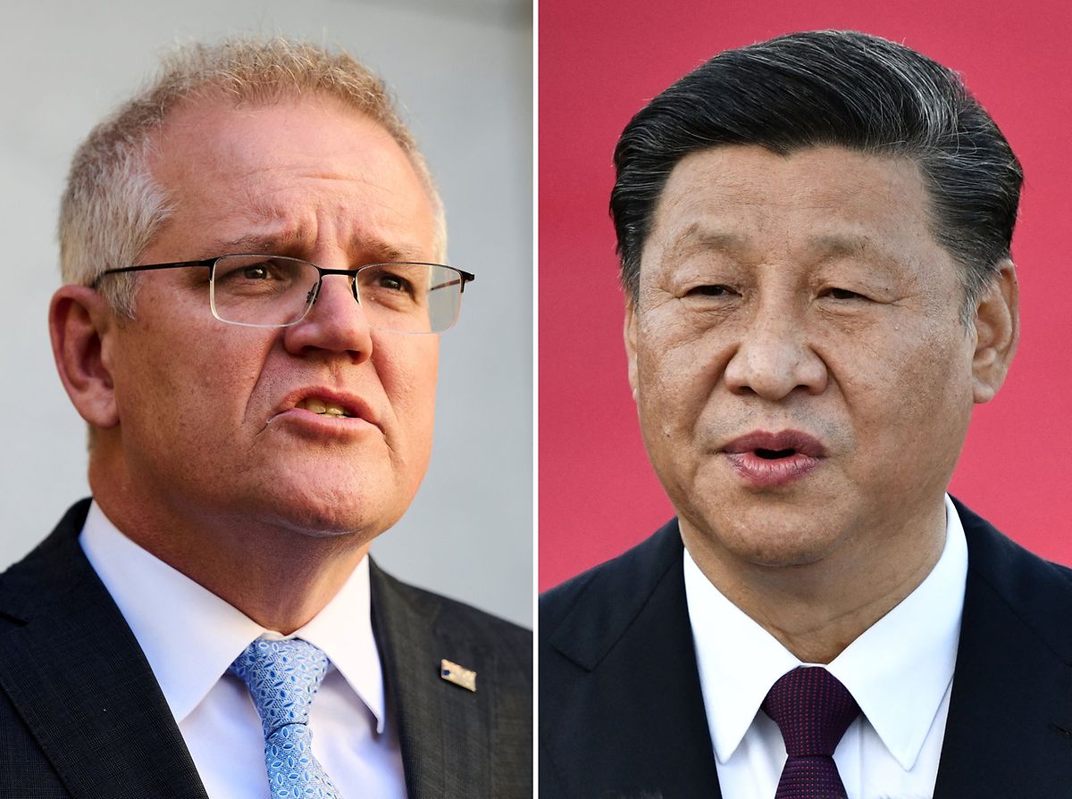 Australiens Premier Scott Morrison (l.) will eine klare Botschaft an den chinesischen Machthaber Xi Jinping senden.