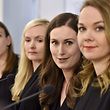 (From L) Minister of Education Li Andersson, Minister of Interior Maria Ohisalo, Prime Minister Sanna Marin, Minister of Finance Katri Kulmuni give a press conference of the new Finnish government in Helsinki, Finland on December 10, 2019. - Finland's Social Democrats elected a 34-year-old former transport minister to the post of prime minister on Sunday, making her the youngest head of government in the country's history. (Photo by Jussi Nukari / Lehtikuva / AFP) / Finland OUT