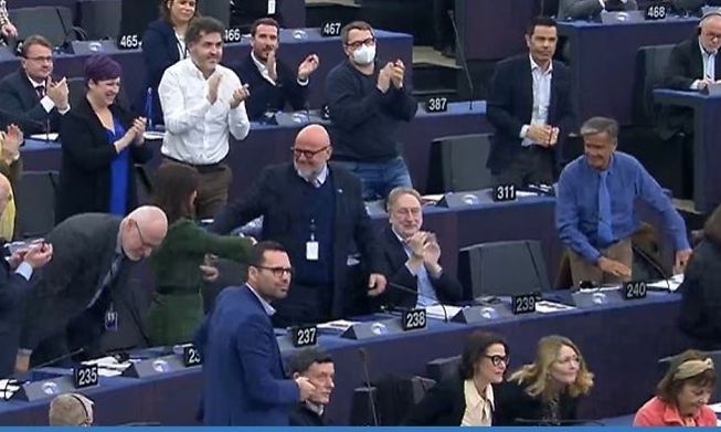 Luxembourg MEP Marc Angel is congratulated after being elected as the new vice-president of the European Parliament