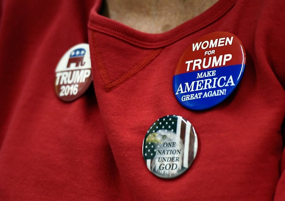 A woman displays support for Republican presidential nominee Donald Trump 