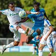 Drôle de pas de deux pour Laurent Mendy (F91 Dudelange, en bleu, à dr.) et Henrique Da Silva (Racing, à g.) dimanche au stade Jos Nosbaum