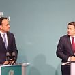 Premierminister Xavier Bettel zusammen mit seinem irischen Amtskollegen Leo Varadkar bei der gemeinsamen Pressekonferenz.