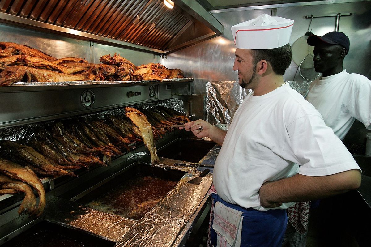 Fish fried in beer batter is one of the specialities of the fair Photo: Guy Wolff