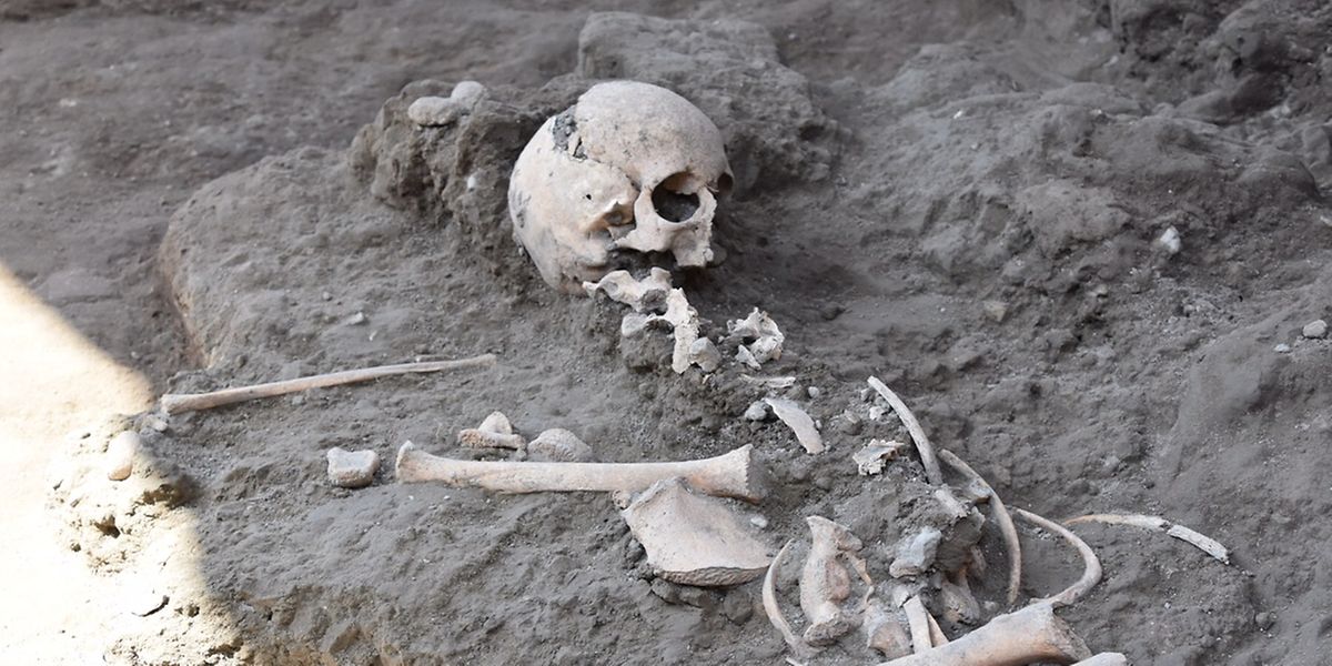 Das Skelett eines sieben bis acht Jahre alten Kindes, entdeckt in den antiken Stätten von Pompeji.