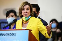US Speaker of the House Nancy Pelosi, Democrat of California, speaks at an event to raise awareness of the Child Tax Credit, in Los Angeles, California on July 15, 2021. - Payments from the Child Tax Credit are being disbursed starting July 15. (Photo by Frederic J. Brown / AFP)