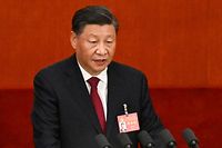 China's President Xi Jinping speaks during the opening session of the 20th Chinese Communist Party's Congress at the Great Hall of the People in Beijing on October 16, 2022. (Photo by Noel CELIS / AFP)