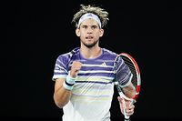 Dominic Thiem of Austria gestures during the men's singles semi final against Alexander Zverev of Germany on day 12 of the Australian Open tennis tournament at Rod Laver Arena in Melbourne, Friday, January 31, 2020. (AAP Image/Scott Barbour) NO ARCHIVING, EDITORIAL USE ONLY