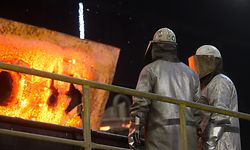 Workers at the former ArcelorMittal steel mill in Belval in December 2016