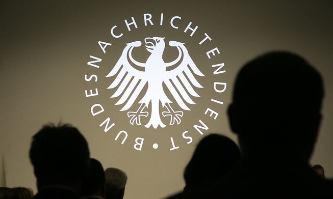 Guests at the visitor center of Germany's federal intelligence service, or BND, in 2019