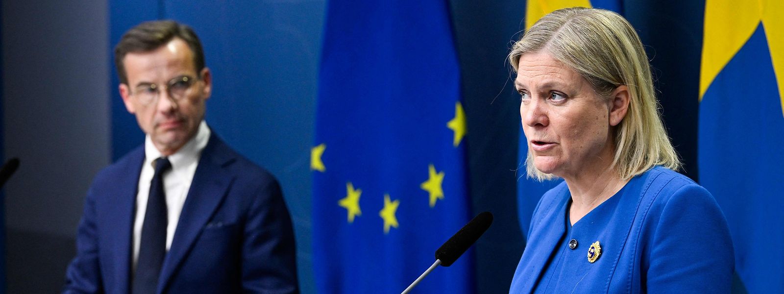 A primeira-ministra sueca, Magdalena Andersson, anuncia a decisão do país se candidata à NATO.