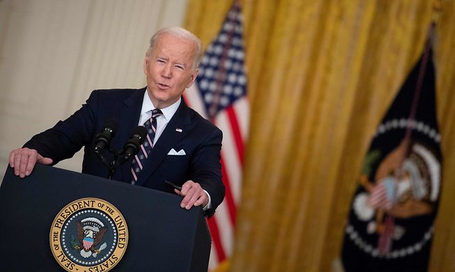 US President Joe Biden speaks in the East Room of the White House about Russian military activity near Ukraine February 22, 2022