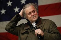 (FILES) This file photo taken on December 5, 2017 shows Steve Bannon speaking before introducing former Republican Senatorial candidate Roy Moore during a campaign event at Oak Hollow Farm in Fairhope, Alabama. 
Former White House chief strategist Steve Bannon has described a meeting between President Donald Trump's son Don Jr and a Russian lawyer during the 2016 presidential election campaign as "treasonous" and "unpatriotic," The Guardian reported on January 3, 2018 .Bannon made the scathing comments in Michael Wolff's book "Fire and Fury: Inside the Trump White House," which is to be published next week. "They're going to crack Don Junior like an egg on national TV," Bannon reportedly said.
 / AFP PHOTO / GETTY IMAGES NORTH AMERICA / JOE RAEDLE