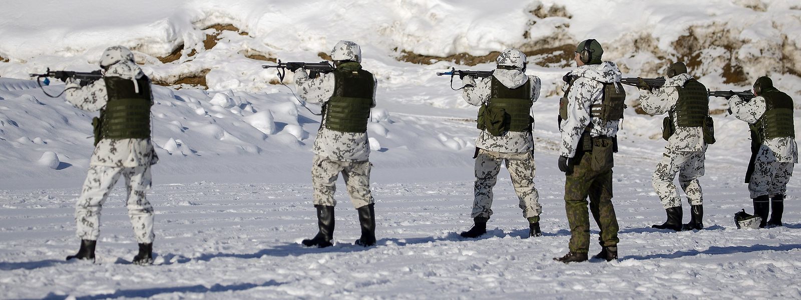 Finnische Reservisten bei einer Übung im März.