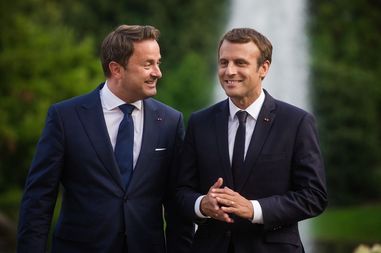 Emmanuel Macron, Xavier Bettel et Charles Michel, au château de Senningen pour une entretien trilatéral