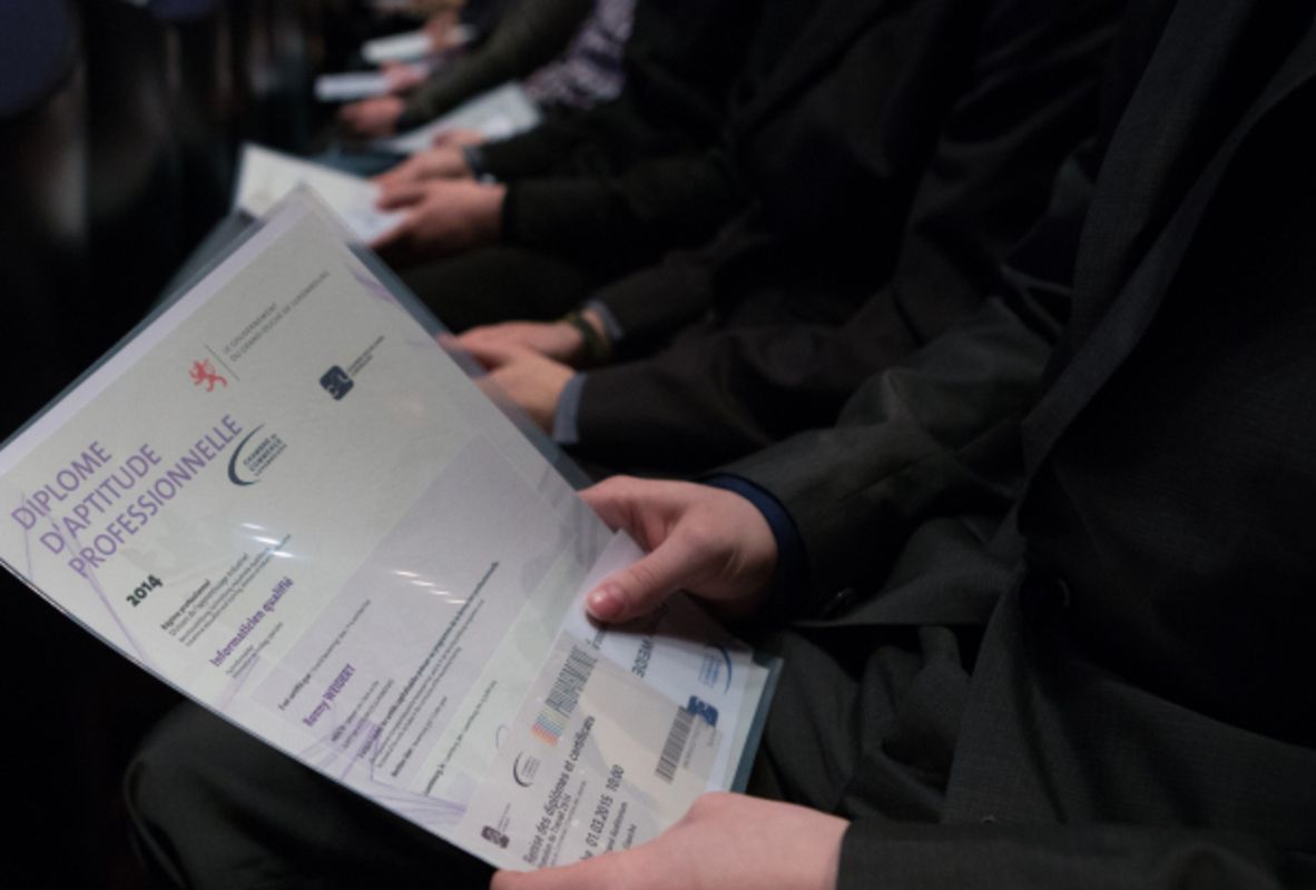 Remise des diplomes CATP/CITP/DAP et Promotion du Travail a la Philarmonie, Luxembourg, le 01 Mars 2015. Photo: Chris Karaba