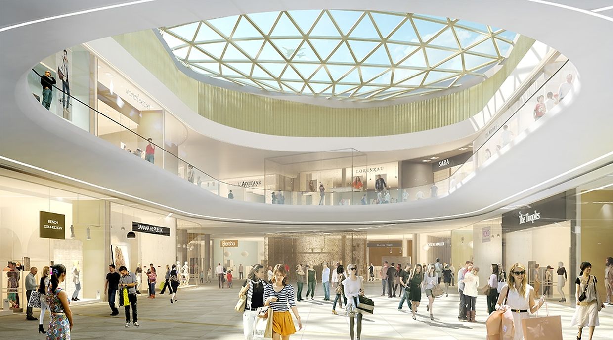 Vue du niveau inférieur de la galerie commerciale