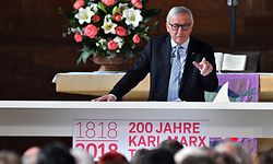 04.05.2018, Rheinland-Pfalz, Trier: Jean Claude Juncker, Präsident der Europäischen Komission, spricht in der Konstantin Basilika beim Festakt zu 200. Geburtstag von Karl Marx. Foto: Harald Tittel/dpa +++ dpa-Bildfunk +++