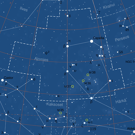 La constellation du Cocher, Auriga de son nom latin.