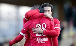 Hakim Abdallah (Hesperingen #28) jubelt, freut sich, Jubel, Freude mit Ken Corral (Hesperingen #7) nach dem 2:2/ Fussball BGL Ligue Luxemburg, 19. Spieltag, Saison 2020-2021 / 05.04.2021 /F91 Düdelingen - FC Swift Hesperingen (Dudelange, Duedelingen, Hesperange) / Stade Jos Nosbaum, Düdelingen /Foto: Ben Majerus