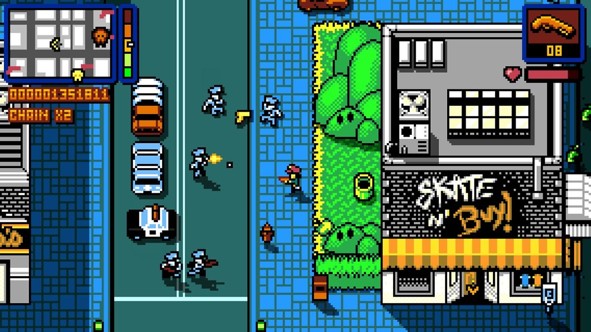 Mit dem Blick aus der Vogelperspektive erinnert "Retro City Rampage DX" an die frühen "GTA"-Teile. 