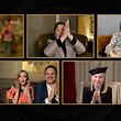 This handout screen grab courtesy of NBCUniversal shows nominees for Best Actress in a Supporting Role in Any Motion Picture Glenn Close, Olivia Colman, Amanda Seyfried, and Helena Zengel react as Jodie Foster (top R) wins for �The Mauritanian� at the 78th Annual Golden Globe Awards on February 28, 2021. - Usually a star-packed, laid-back party that draws Tinseltown's biggest names to a Beverly Hills hotel ballroom, this pandemic edition will be broadcast from two scaled-down venues, with frontline and essential workers among the few in attendance. (Photo by - / NBCUniversal / AFP) / RESTRICTED TO EDITORIAL USE - MANDATORY CREDIT "AFP PHOTO /NBCUniversal" - NO MARKETING NO ADVERTISING CAMPAIGNS - DISTRIBUTED AS A SERVICE TO CLIENTS --- NO ARCHIVE --- / **FOR EDITORIAL USE ONLY AND CANNOT BE ALTERED, ARCHIVED OR RESOLD. SPECIFIC CLEARANCE REQUIRED FOR COMMERCIAL OR PROMOTIONAL USE. CONTACT YOUR NBCU REPRESENTATIVE FOR FURTHER INFORMATION**