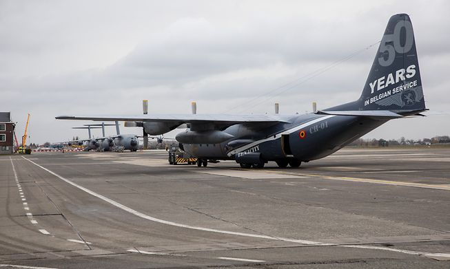The A400M military plane - part of a joint Belgium and Luxembourg rescue mission - at the Melsbroek airbase in Belgium