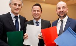 29.11.IPO / PK Koalitionsverhandlungen / Abschlus Verhandlungen / Wahlen 2013 / Gambia Koalition / Bettel , Schneider , Braz , Meisch Foto: Guy Jallay