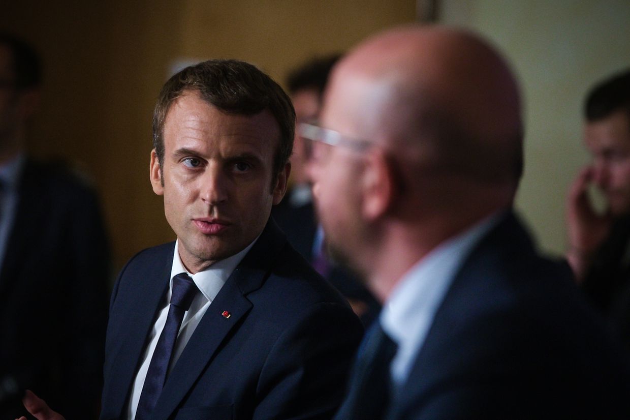 Emmanuel Macron, Xavier Bettel et Charles Michel, au château de Senningen pour une entretien trilatéral