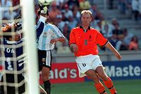 Football - 1998 FIFA World Cup - Quarter Final - Argentina v Holland - Stade Velodrome, Marseille - 4/7/98 
Darren Walsh / Action Images  
Holland's Dennis Bergkamp scores a spectacular winning goal