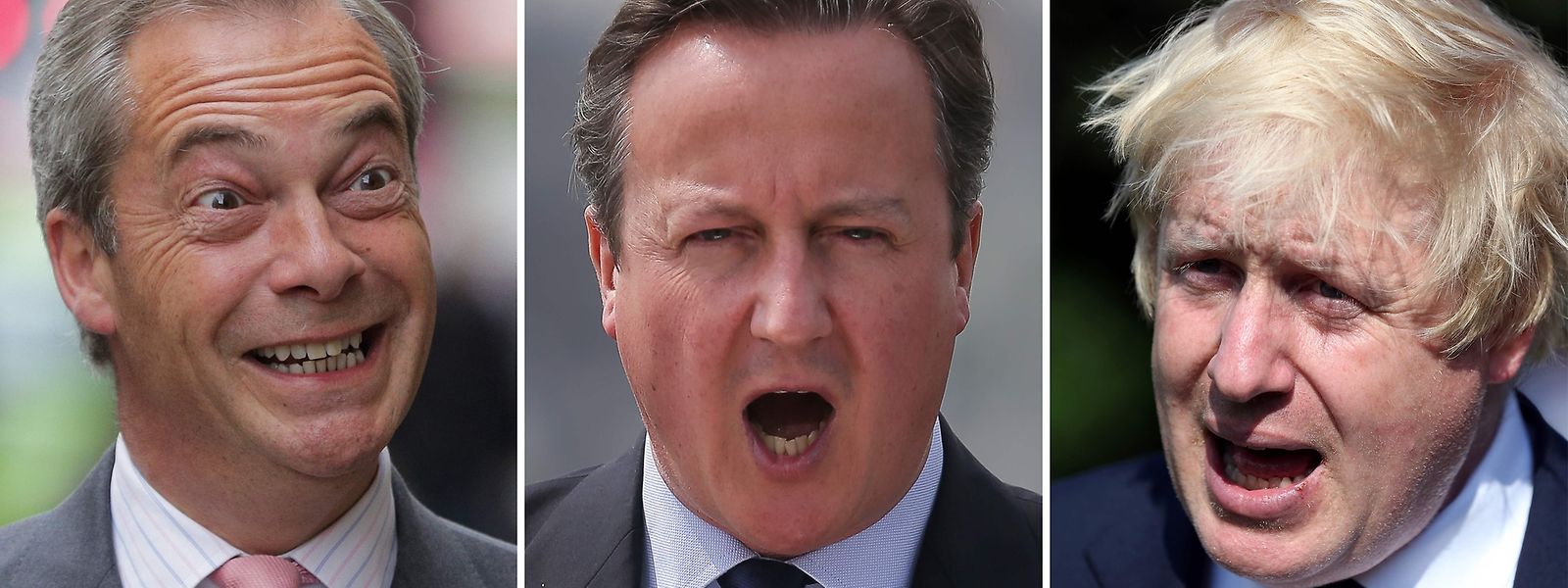 David Cameron (mitte) und seine beiden Gegner Nigel Farage und Boris Johnson. 
