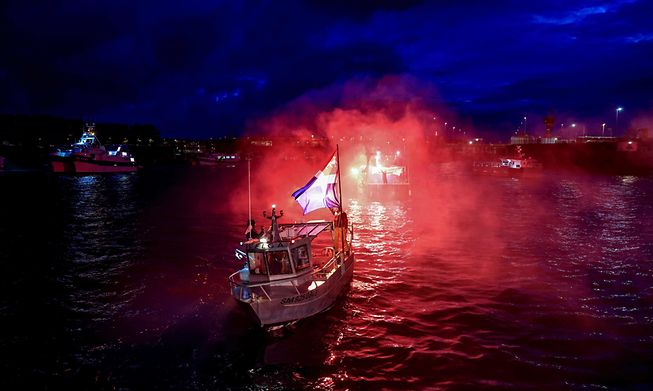 French fishing boats block the entrance to the port of Saint-Malo in November during a protest over the issue
