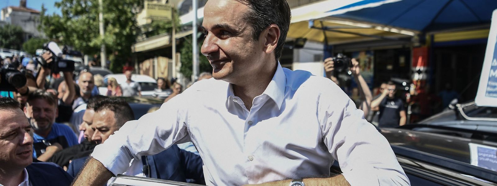 Kyriakos Mitsotakis, Spitzenkandidat der griechischen Konservativen, nach der Stimmabgabe am Sonntag. 