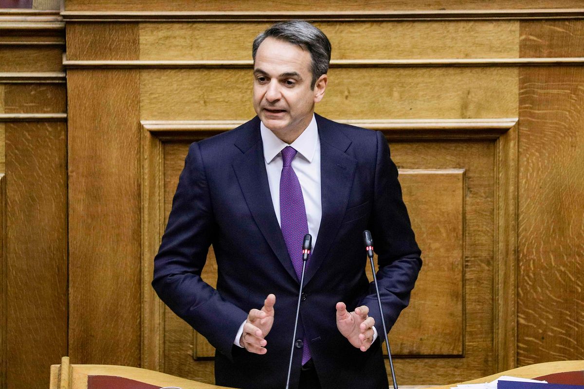 Kyriakos Mitsotakis während seiner Rede vor der Abstimmung.