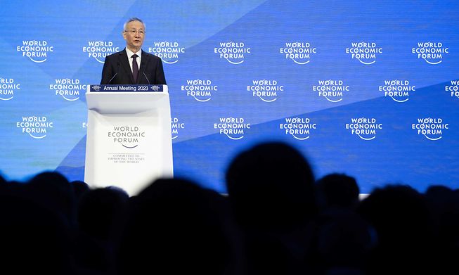 China's Vice Premier Liu He speaks during a session of the World Economic Forum (WEF) annual meeting in Davos on 17 January, 2023