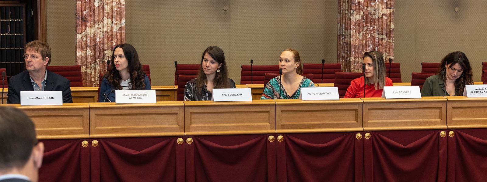 Petitionärin Carla Carvalho Almeida (2.v.l.) kam in Begleitung von Jean-Marc Cloos, Anaïs Djezzar, Murielle Lemvoka, Lisa Fonseca, Murielle Lemvoka und Andrea Ferreira (v.l.n.r.).