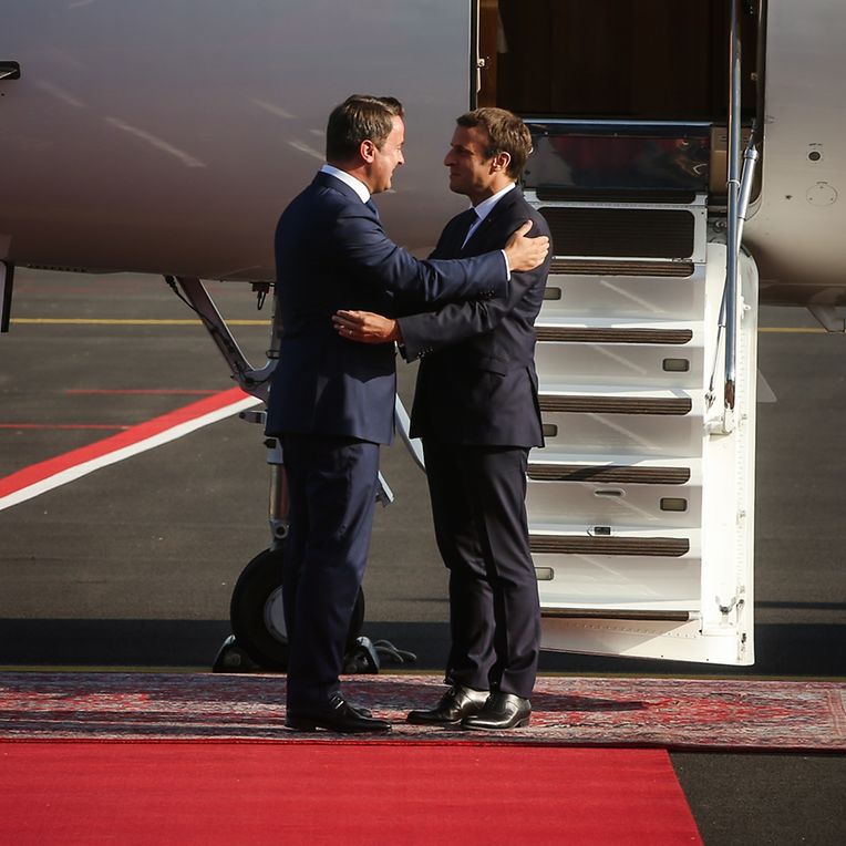 Arrivée du président de la République française, Emmanuel Macron au Findel 