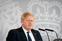Britain�s Prime Minister Boris Johnson pauses during a press conference in New Delhi on April 22, 2022. (Photo by Stefan Rousseau / POOL / AFP)