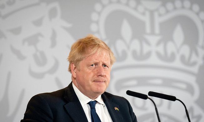 Britain�s Prime Minister Boris Johnson pauses during a press conference in New Delhi on April 22, 2022.
