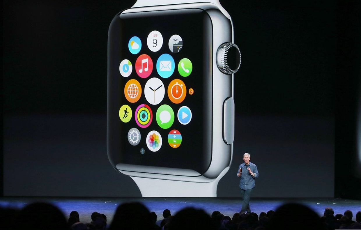 Die Computeruhr von Apple kommt Anfang 2015 auf den Markt. Die verschiedenen Apps werden mit runden Symbolen angezeigt.