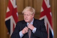 Der britische Premierminister während einer virtuellen Pressekonferenz am Mittwoch.