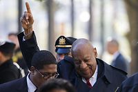 (FILES) In this file photo taken on April 26, 2018 Actor and comedian Bill Cosby arrives for the second day of jury deliberations in the retrial of his sexual assault case at the Montgomery County Courthouse in Norristown, Pennsylvania. - A US court overturned comedian Bill Cosby's conviction for drugging and sexually assaulting a woman 15 years ago on June 30, 2021 allowing his release from prison. (Photo by DOMINICK REUTER / AFP)