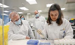 Australian Prime Minister Scott Morrison tours the Astra Zeneca laboratories in Macquarie Park, Sydney, Wednesday, August 19, 2020. The Australian government has signed a deal with AstraZeneca for the supply of a COVID-19 vaccine. (AAP Image/Pool, Nick Moir) NO ARCHIVING