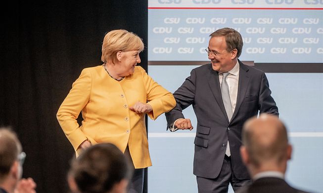 Outgoing Chancellor Angela Merkel and CDU candidate Armin Laschet