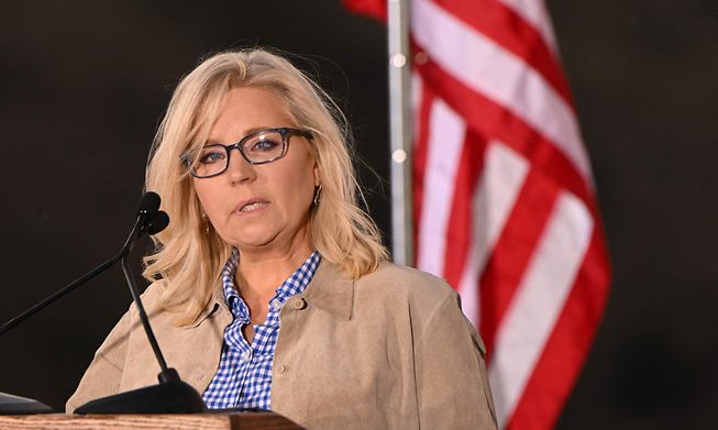 US Representative Liz Cheney (R-WY) speaks to supporters at an election night event during the Wyoming primary election on August 16, 2022